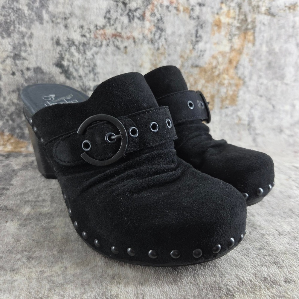 Dansko Black Suede Studded Clog Mules‎ Womens EU 36 Buckle Strap Heels Boho